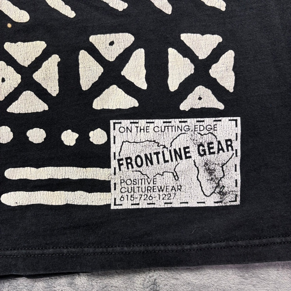 Vintage 1995 Frontline Gear Graphic‎ T Shirt Men XL Black Tribal Art Culture Tee - Picture 4 of 12